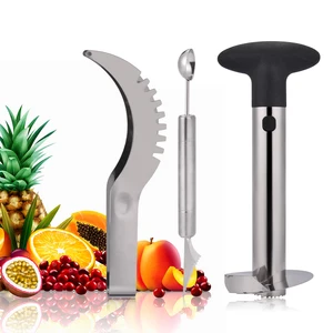 Image of Stainless Steel Watermelon Slicer Pineapple Corer Double End Fruit Knife Cutter and Ice Cream Baller Melon Scoop 3 Pieces