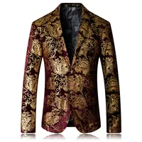 

wholesale western Mens purple velvet gold flare paisley floral Printed Blazer Casual boys Slim Fit suit jacket male tops coat