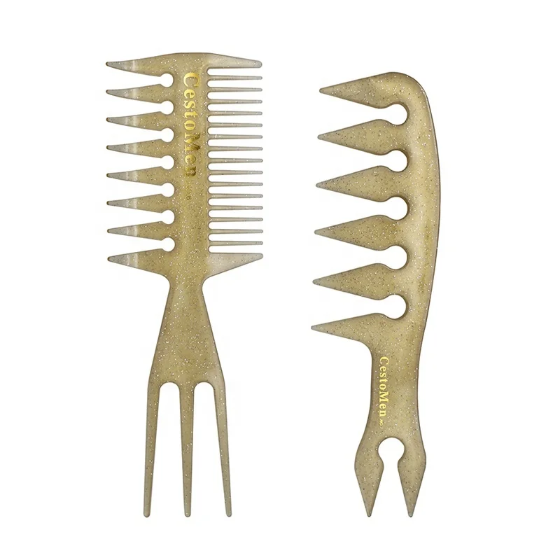 

High Quality Durable Plastic Professional Men Retro Oil Head Comb Large Back Shape Wide Tooth Head Fork Comb