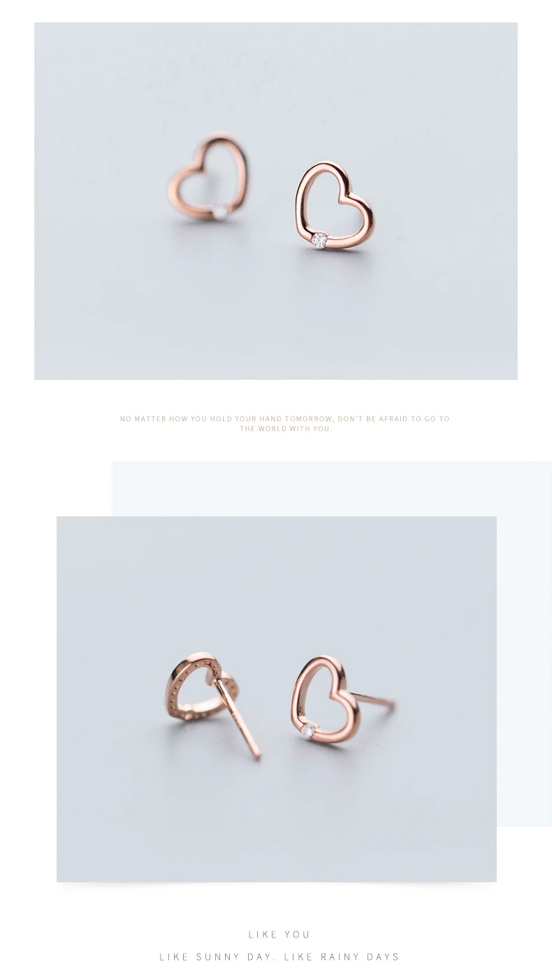 Korea New Design S925 Sterling Silver Simple Fashion Rose Gold Zircon Heart  Stud Earring Jewelry For Women - Buy Rose Gold Earrings Designs Jewelry,Zircon  Heart Stud Earring Product on Alibaba.com