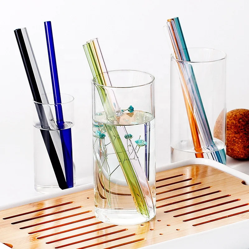 

Reusable borosilicate smoothie straight colorful glass straws, Transparent/green/blue/white/brown/cyan