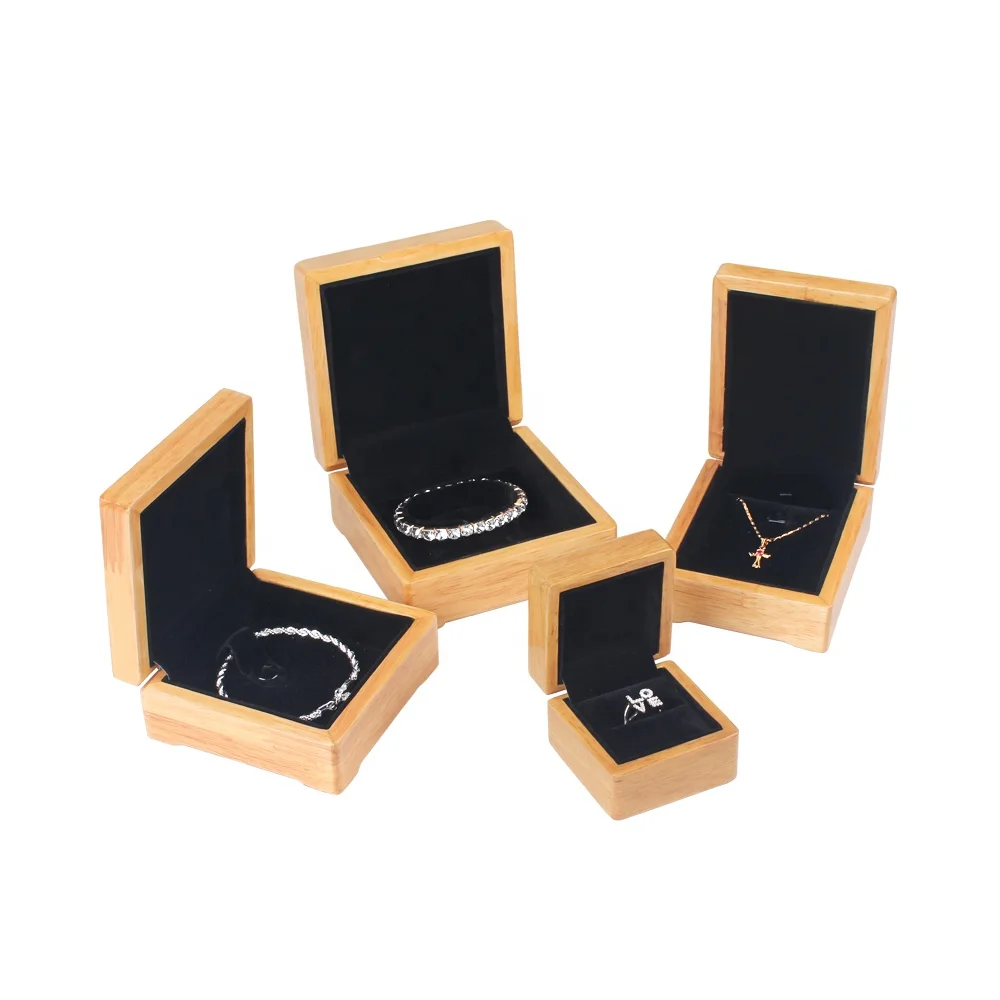 

High Class Wooden Necklace Bracelet Ring Box Jewelry Box Gift Box, Wood grain color