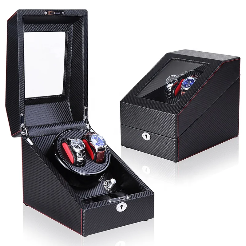 

Time partner wooden watch box rotation watch winder light box with new box, Carbon fiber