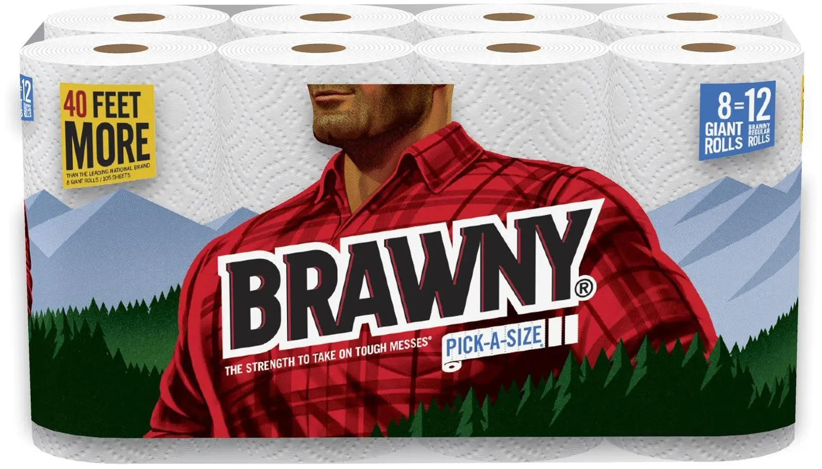 Brawny Paper Towels, Pick-A-Size, Giant Roll, White - 8 Pack. 