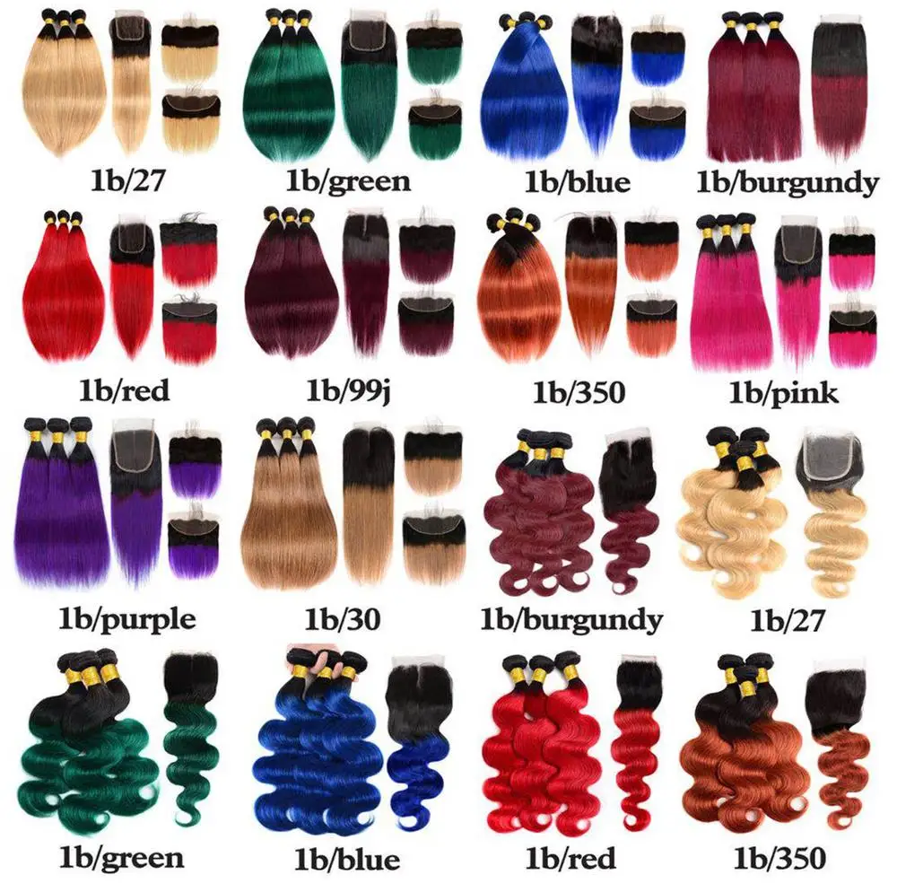 

Two tone colored double drawn mink remy extensions color chart brazilian virgin human hair weave bundles ombre with closure