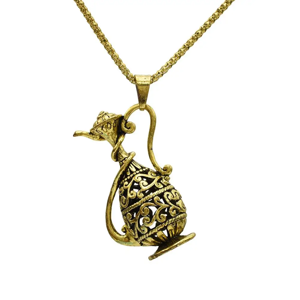 

2 Colors Hollow Teapot Silver Bronze Necklace Long Pendant Necklace for woman Bijoux Jewelry