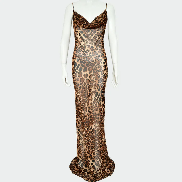 

X86618B Sexy leopard print woman strap dress ladies long maxi evening dress, As picture