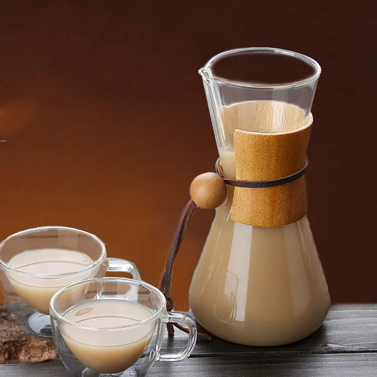 

Factory directly sell 600ml coffee pot Borosilicate Glass tea coffee pot with wood handle