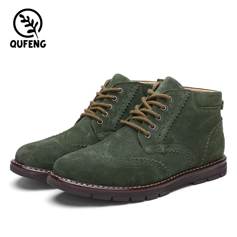 

Top quality Men pure leather boot shoes QF-P518, Blue/light brown/green