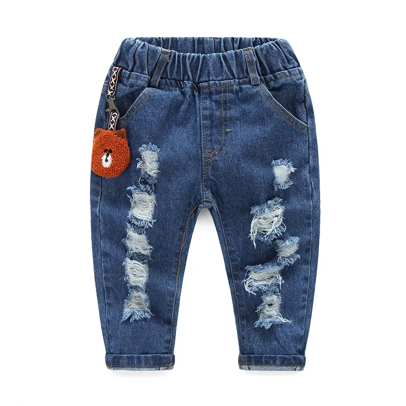 

China Top Ten Selling Products Children Boys Summer Cute Bear Ripped Denim Jeans Pants, As picture