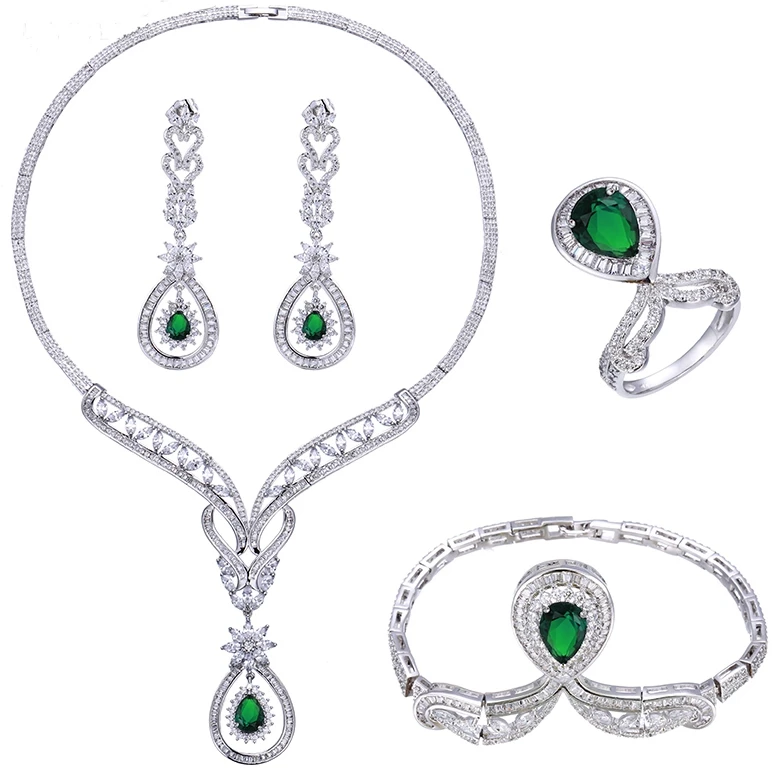 

set-60 xuping jewelry luxury american jewellery sets, rhodium plated kundan jewellery, royal blue jewelry set, Rhodium color