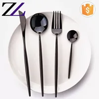 

Economy catering equipment restaurant material popular luxury outlet black spoons forks knives 18/10 stainless steel cutlery set