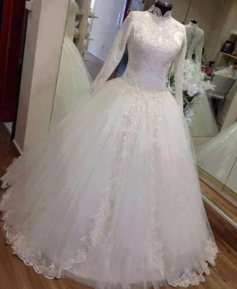 

FA40 Robe de mariage Ball Gown Wedding Dresses Lace Appliqued Long Sleeve Muslim Wedding Dress Princess Islamic wedding dresses, Default or custom