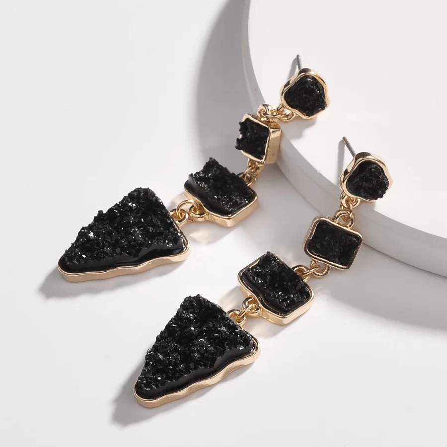 

Gorgeous Gold Plated Irregular Geometric Triangle Natural Agate Druzy Drop Dangle Earring, Picture