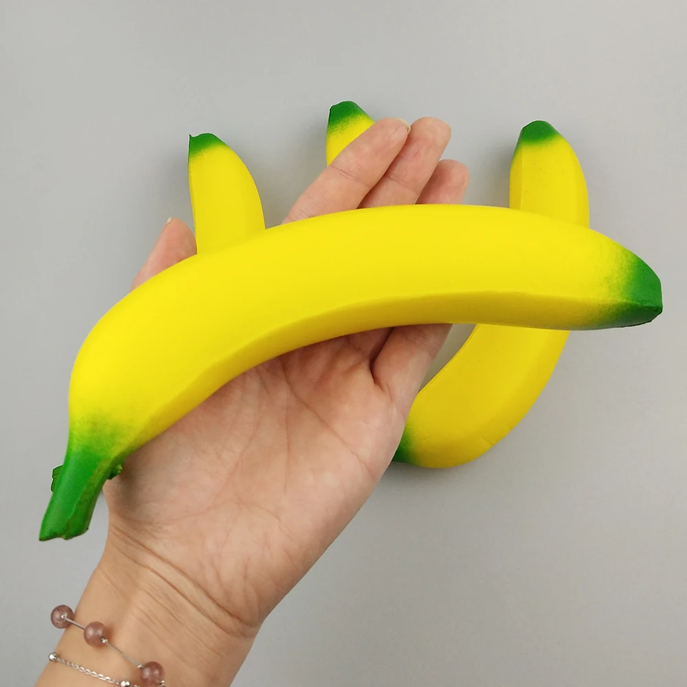 Factory Wholesale 2018 Trend Soft Slow Rising Pu Foam Squishy Scented Cute Fruit Banana Shape Stress Relief Toys for Kids