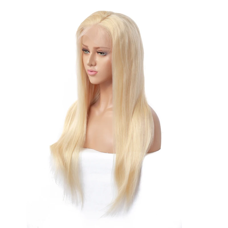 

Wholesale brazilian blonde 613 human hair straight lace front wig 8-26 inch in stock free part, Yoru request