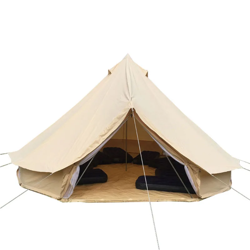 

Mildewproof 5m Large Space Bell Tent Outdoor Glamping Canvas Bell Tent for Sale, White or beige or according to your requirements.