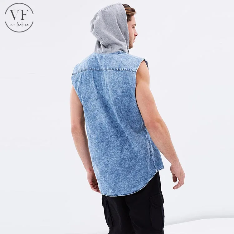 Custom Men Sleeveless Denim Hoodies Buy Hoodies Men Custom,Denim