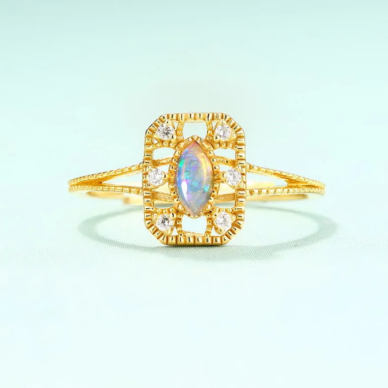 

Wholesale gold ring design jewelry rainbow moonstone ring in S925 Sterling silver
