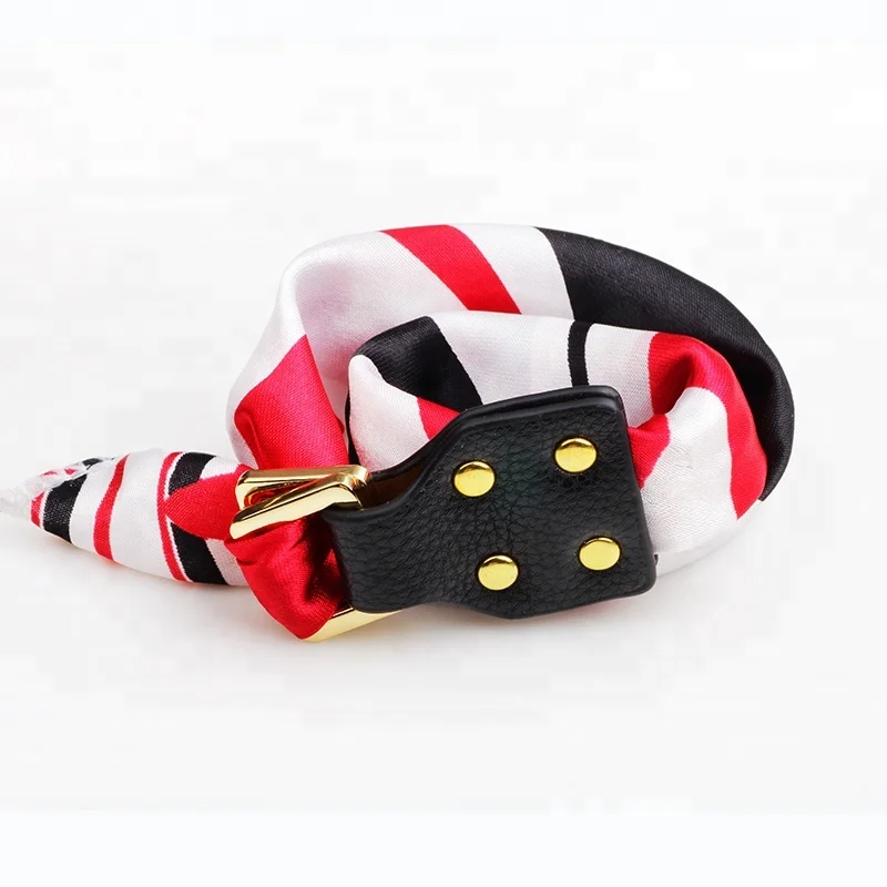 

2019 Trendy womens fashion stain silk scarf shape leather buckled wrap bracelet
