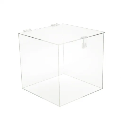 Square Clear Acrylic 5 Sided Display Box/case With Hasp Lock Hinged Lid