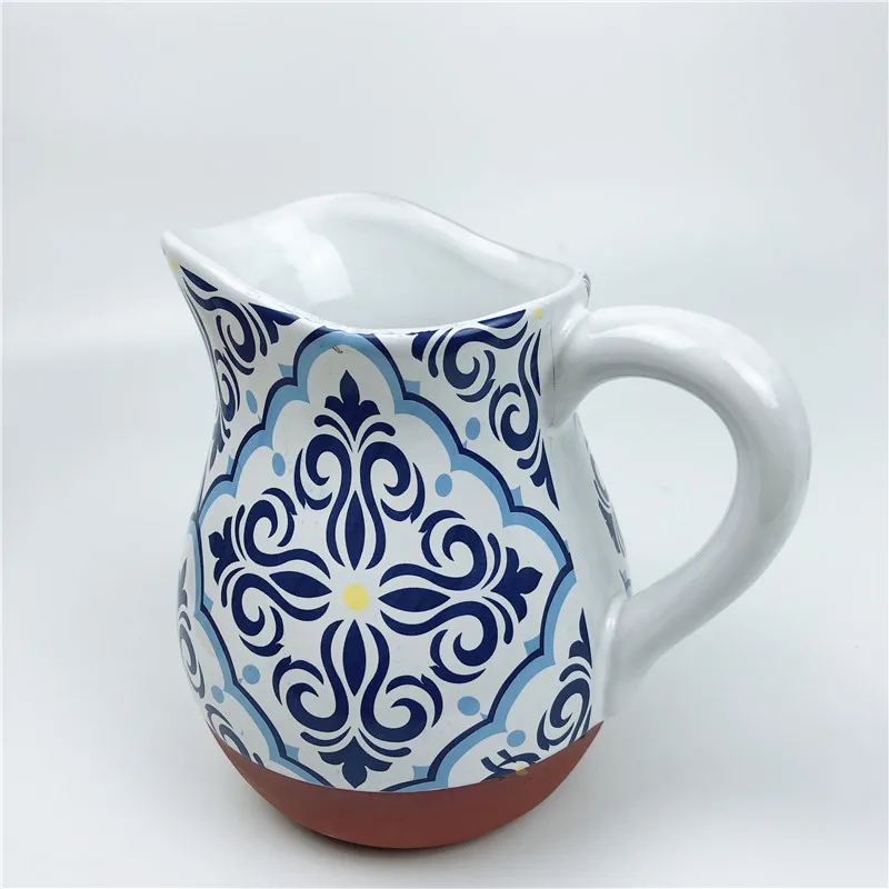 Multani Hand Painted Blue and White Flowers Small Pitcher Pottery 