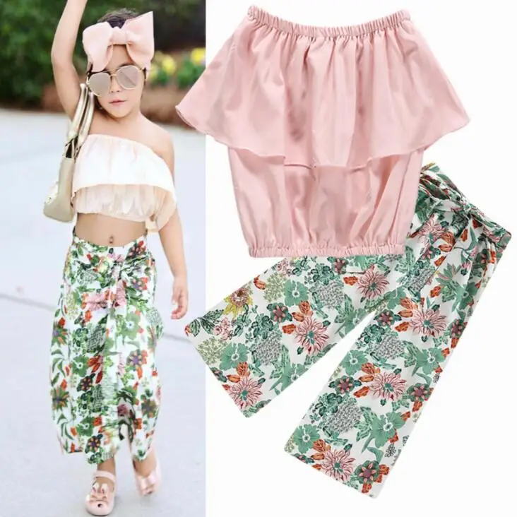 

2019 flower printed kid baby girls clothing sets high quality summer cheap baby fashionable clothing girl