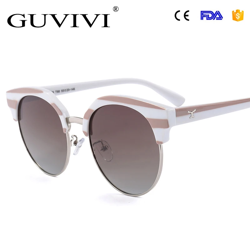 

GUVIVI Women fashion sunglasses Custom polarized sunglasses semi-rimless round Sunglasses mirror, Black;blue;brown;silver