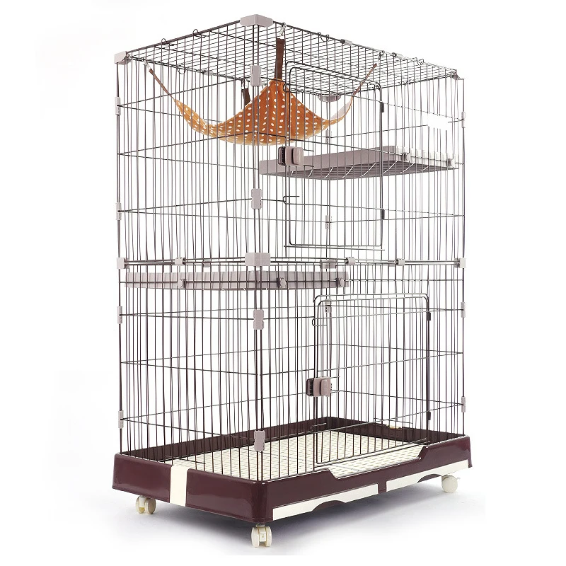 

Cat cage cat villa third floor double-deck cat cage, Blue, pink and brown