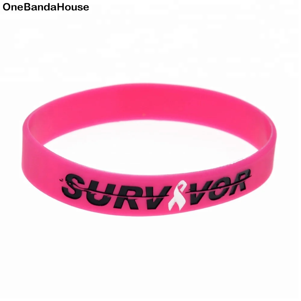 

50PCS Pink Debossed and Filled in Color Survivor Silicone Wristband for Cancer