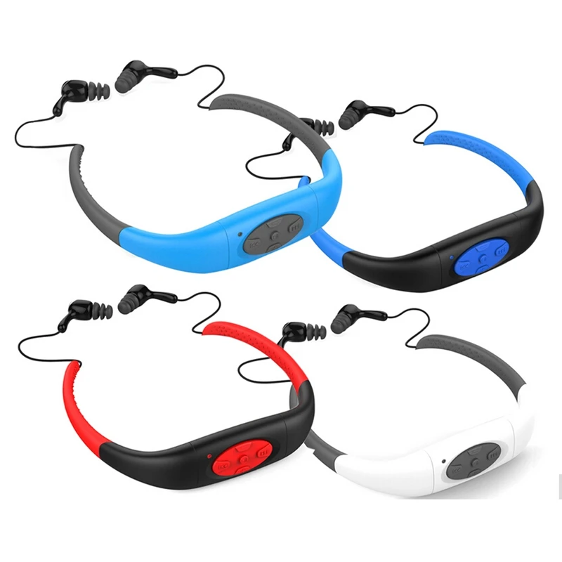 

IPX8 Waterproof MP3 Player FM Tuner Sports Swimming Wireless Bluetooth wireless Earphone With Microphone noise cancelling, Black white blue red