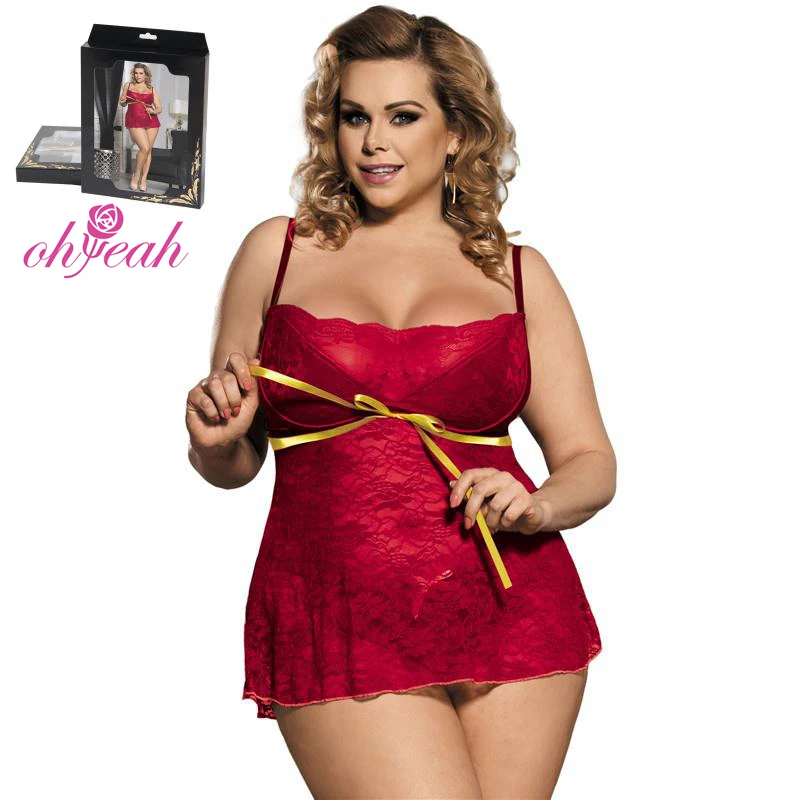 

Plus Size Peignoir Set Red lace Ensemble Lingerie