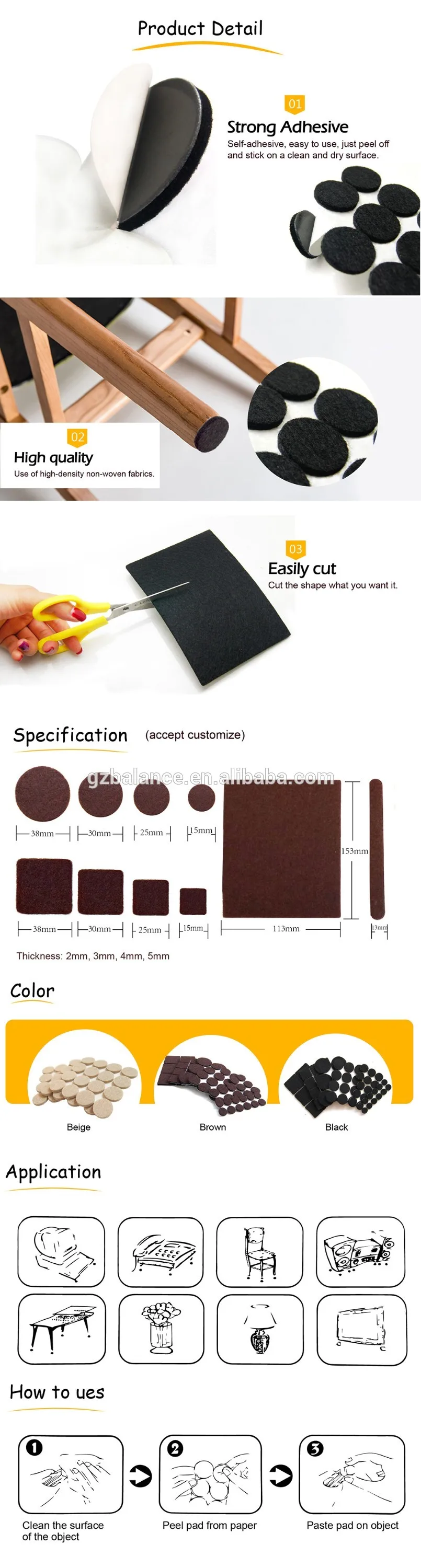 Household Furniture Felt Slider Pad stick on furniture Leg Protector Pads Prevent scratching on wood floor