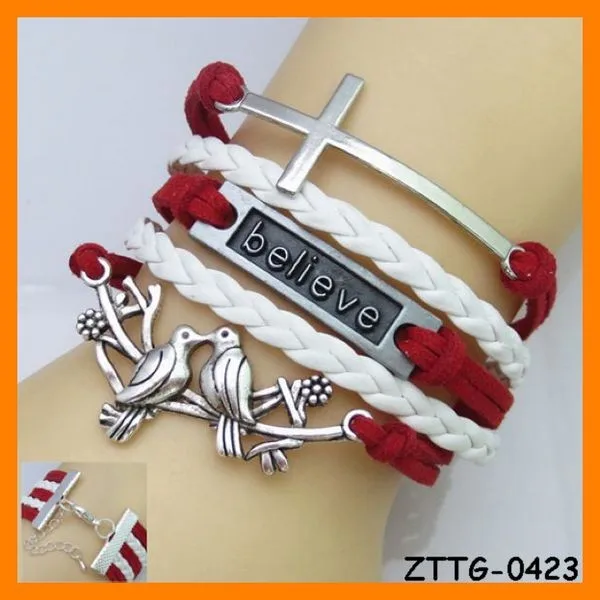 

Free Shipping Bird Cross Leather Bracelet ZTTG-0423, Mix