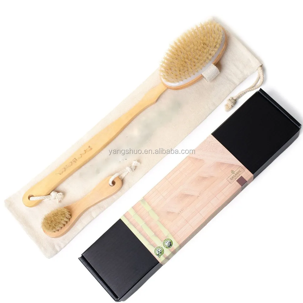 

Dry Body Brush and Face Brush Set for Bath & Shower Boar Bristles, Natural color