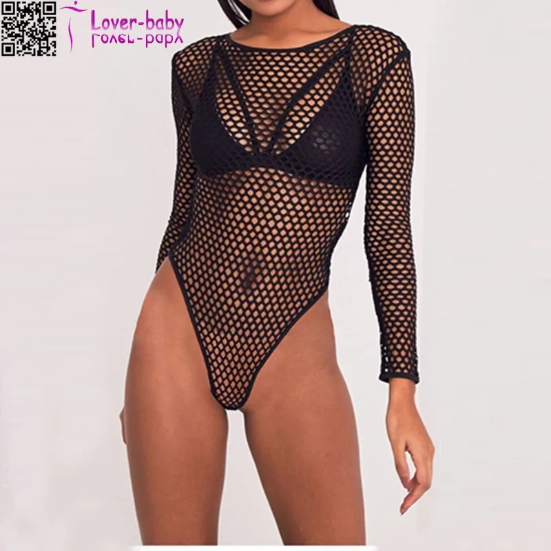 

Black mesh conjoined sexy women Jordyn Fishnet Bodysuit L81184