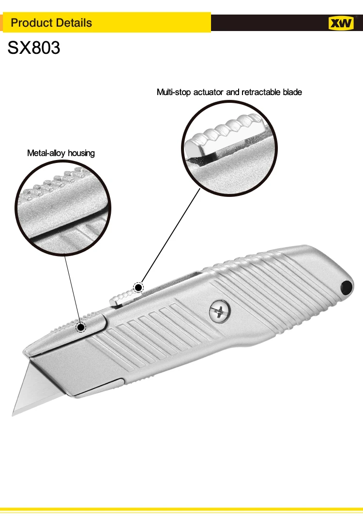 Sharp retractable blade  auto lock metal handle utility knife