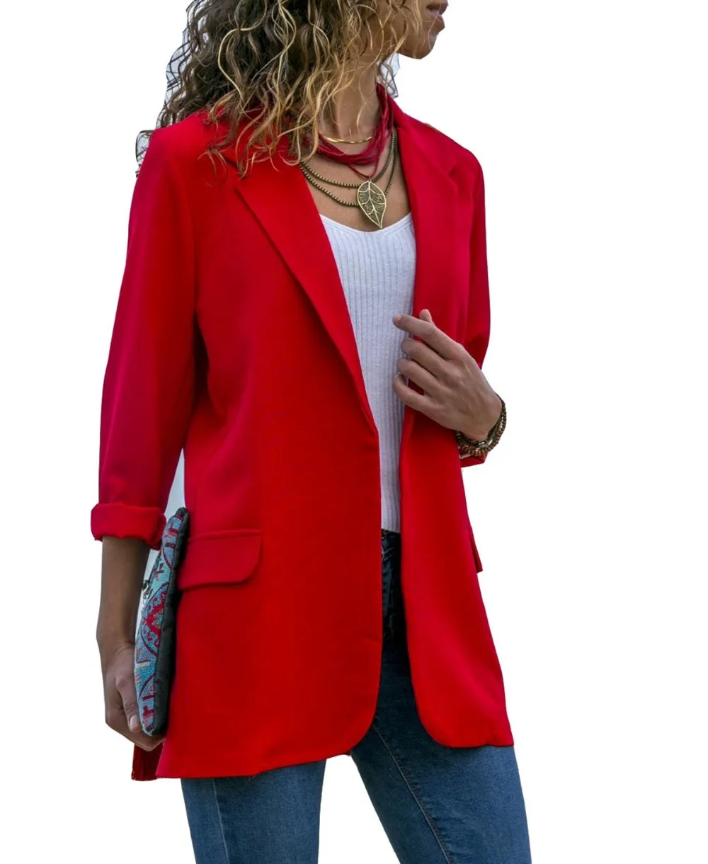 

Women's Coat Suit Style Slim Ladies Cardigan Blazer Thin office Coat Jacket Solid Color coat / Snake coat / leopard Coat, Red black blue