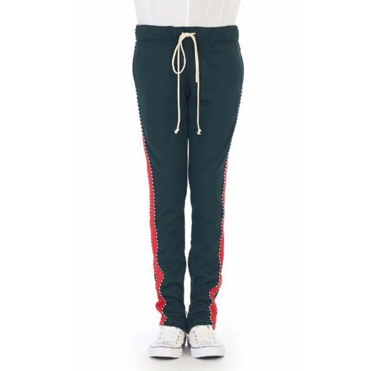 men's green track pants with red stripe