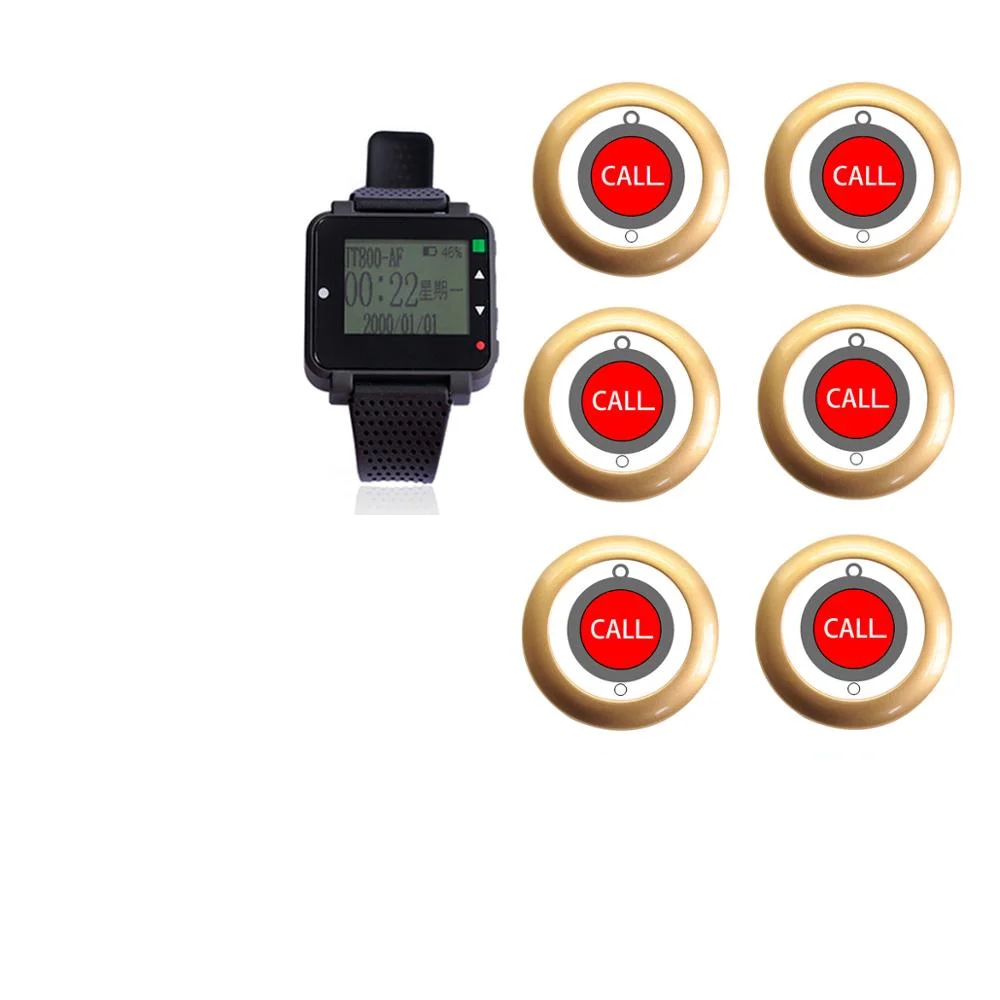 

Restaurant Wireless Waiter Call Watch Pager System with 1 watch pager and 6 call buttons