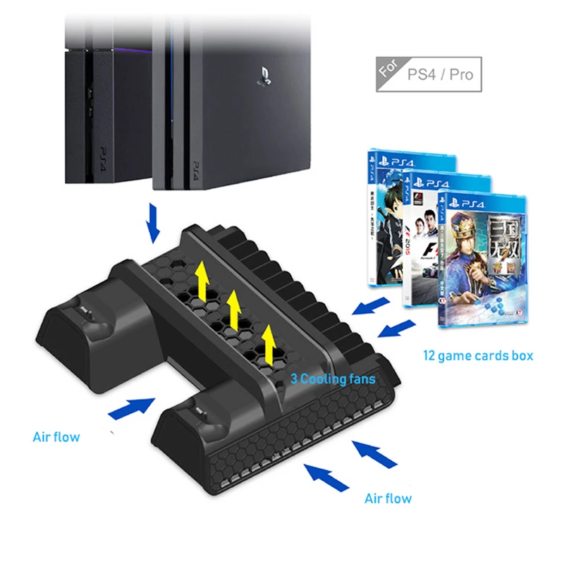 
Game Accessories Vertical Stand with Dual Charging Dock For PS4 /Slim/Pro Cooling Cooler Fan for Playstation 4 PS4 