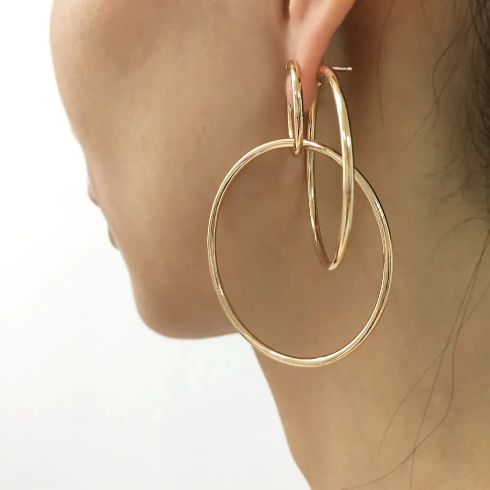 

Layered Big Geometric Alloy Dangle Statement Earrings For Women Fashion Jewelry Circular Metal Drop Earring Vintage, Gold,silver