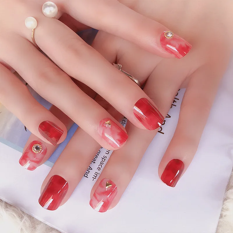 

S10 artifical short geometric figure fake nail tips coloured nail 24 pcs wholesale false acrylic tips nail set, Picture