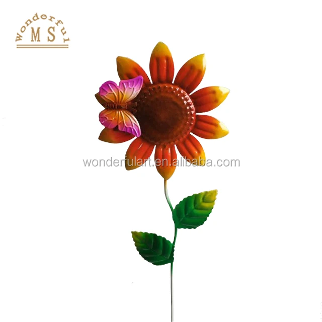 BSCI Metal garden stake with  flower and Animal design colorful  fairy garden decoration flower stake metal garden ornaments