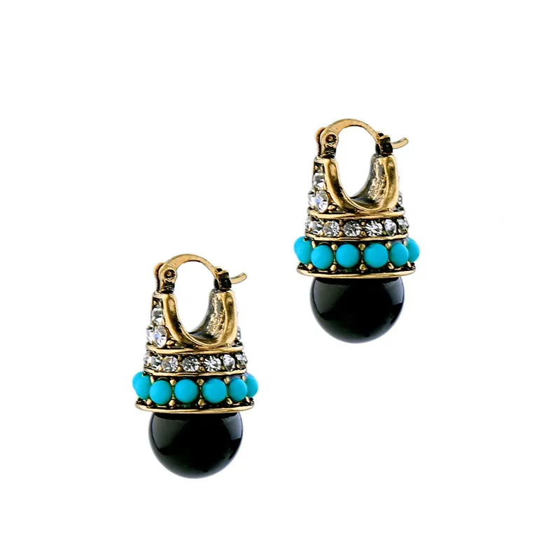 

ed00610a 2021 Bohemian Fashion Piercing Jewelry Antique Ethnic Crystal Vintage Gold Plated Hoop Huggie Lock Earrings Aretes Stud