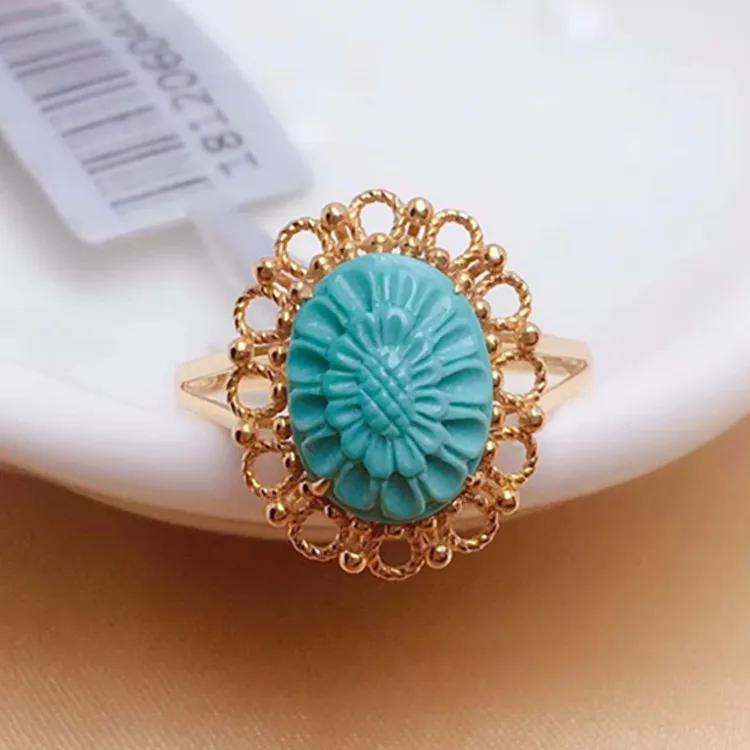 

fine jewelry manufacturer wholesale 18k gold real diamond natural gemstone turquoise ring for women