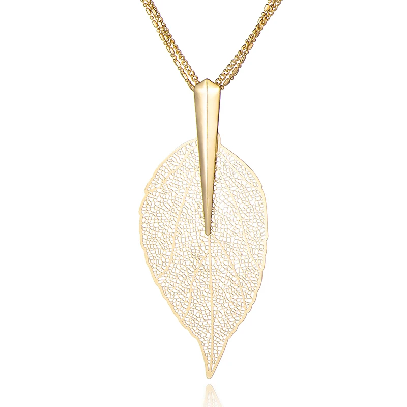 

Silver Real Leaf Pendants Necklaces High Quality Statement Jewelry Charms Multilayer Chains Women Party Jewelry Gifts XL06521, Gold/ silver /rose gold