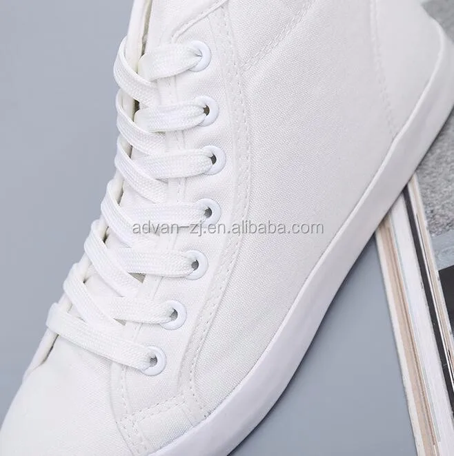 Flat Comfortable Plain White Hightop Canvas Shoes Women For Printed