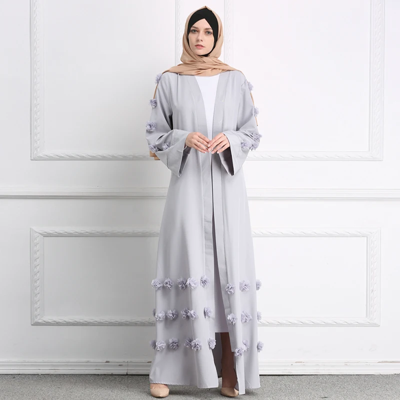 

Flower Crepe Long Dress Fancy Clothing Design For Women Abaya 2019 New Long Dress, White and balck stripe