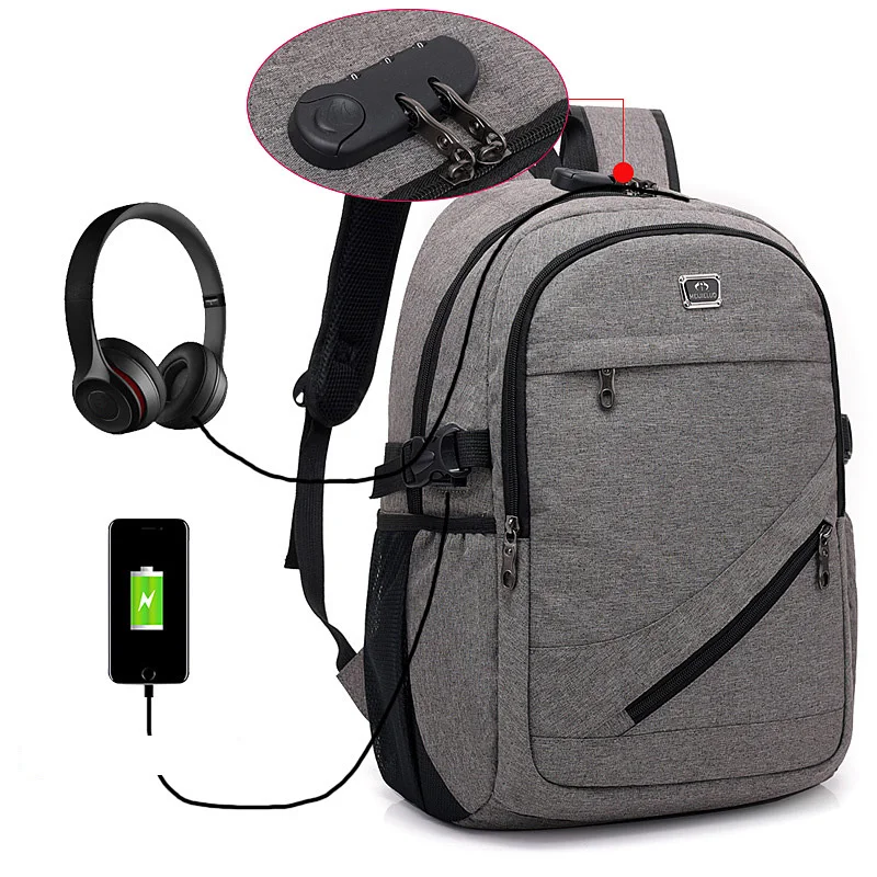 

usb charging port business travel trip backpack anti theft laptop bag